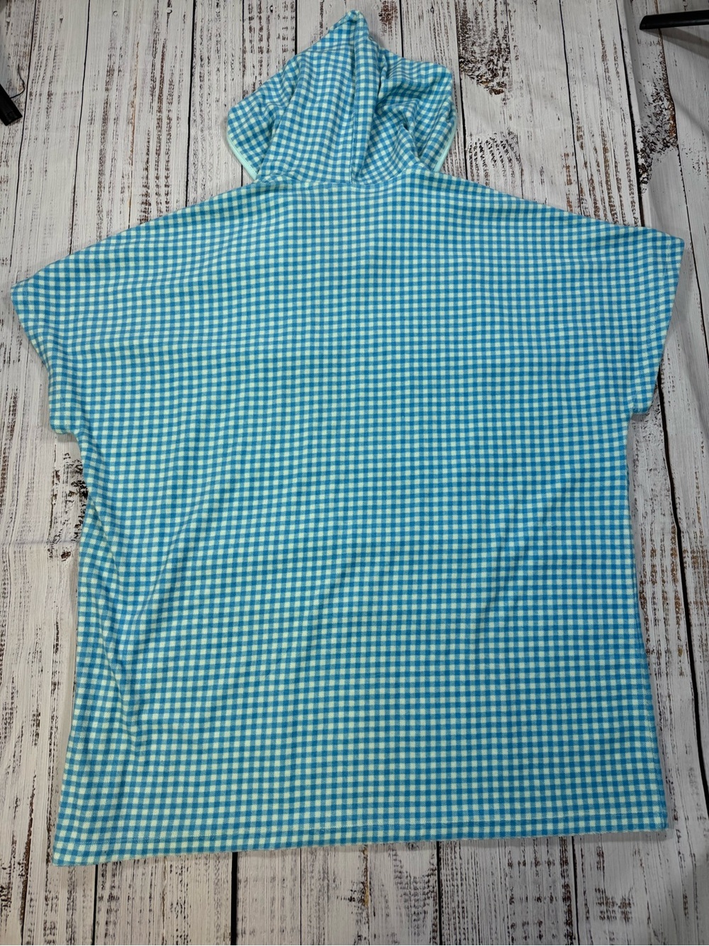 Lands' End Light Blue and White Gingham Hooded Poncho - Picture 3 of 3